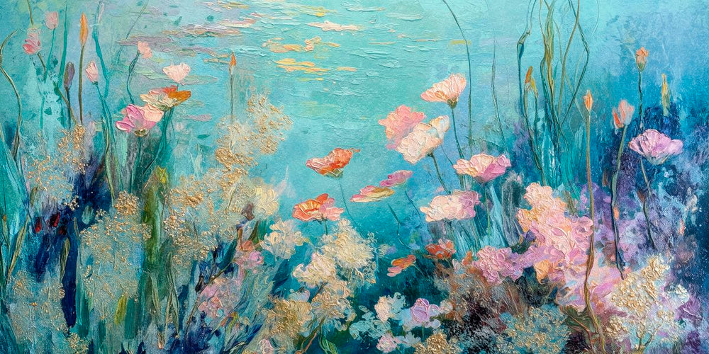 Sunlit Coral Garden Horizontal Abstract Art