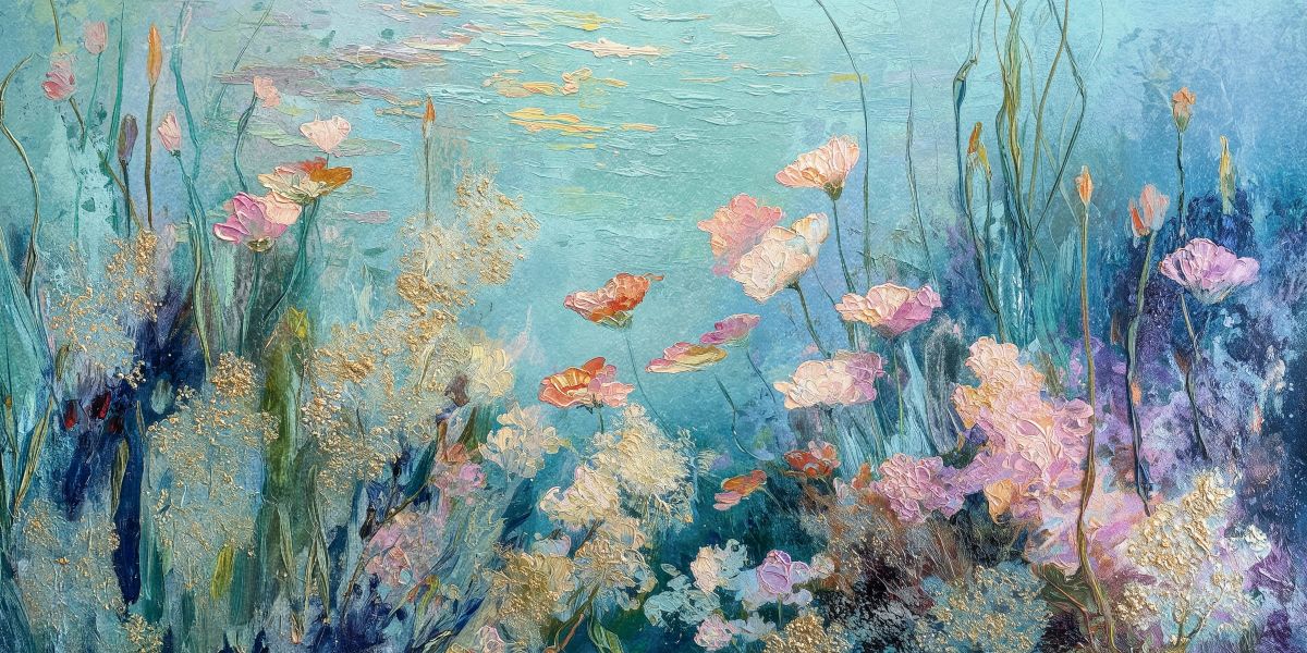 Sunlit Coral Garden Horizontal Abstract Art