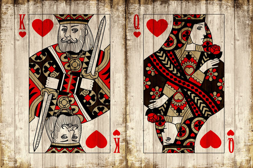 Wooden King And Queen Of Hearts