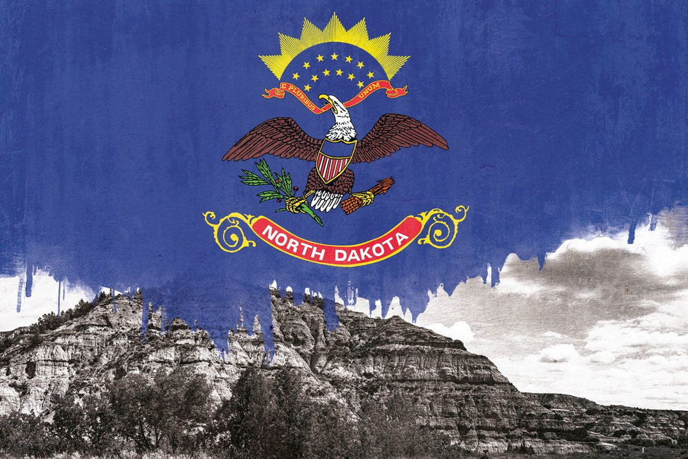North Dakota Flag Over Theodore Roosevelt National Park