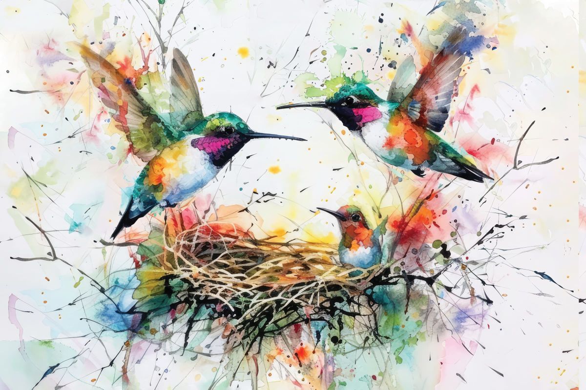 Bird Family Watercolor Splash