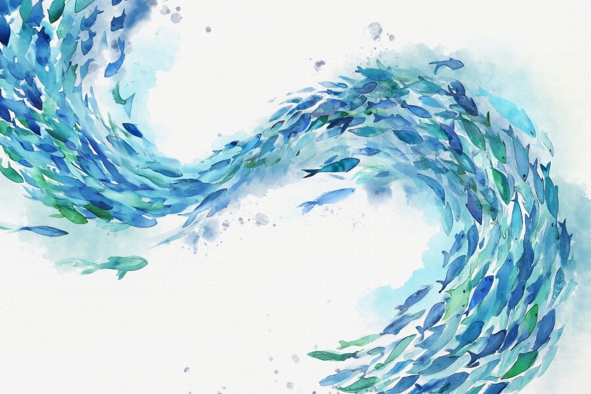 Fish Spiraling Through Water