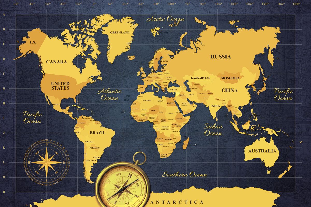 Gold Compass World Map