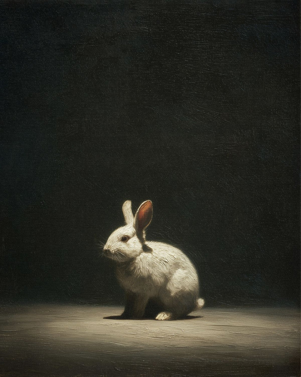 Dramatic White Rabbit Chiaroscuro Painting