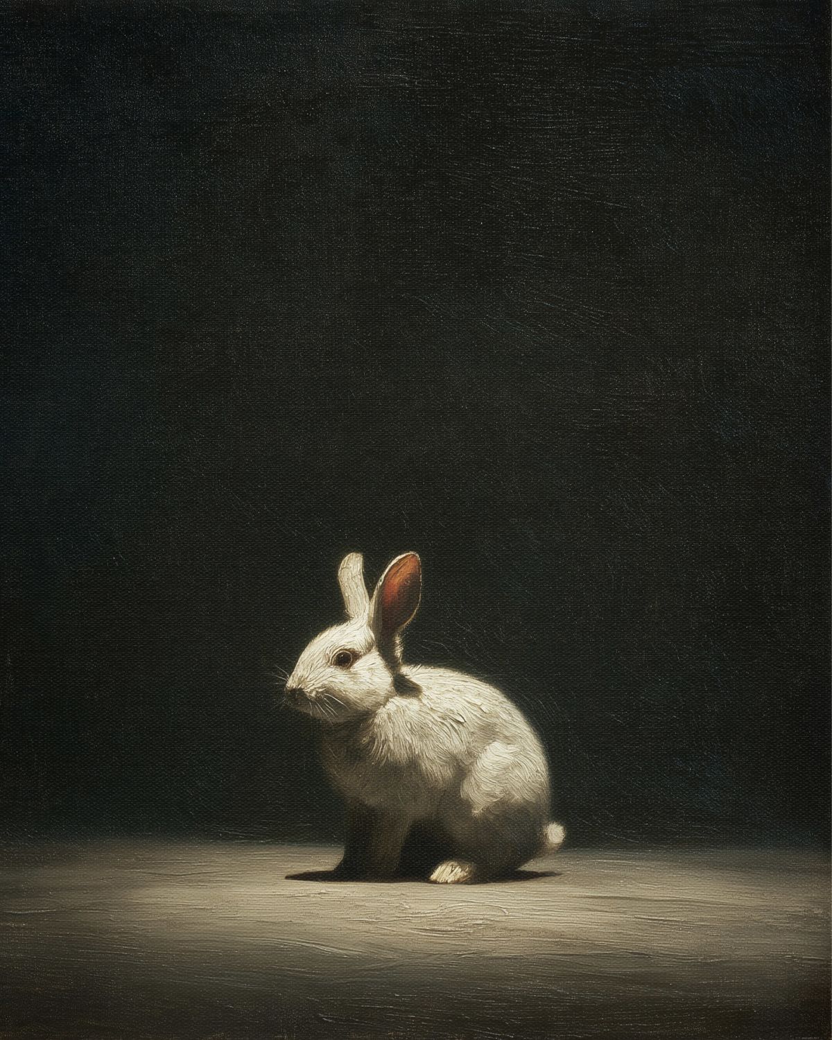 Dramatic White Rabbit Chiaroscuro Painting