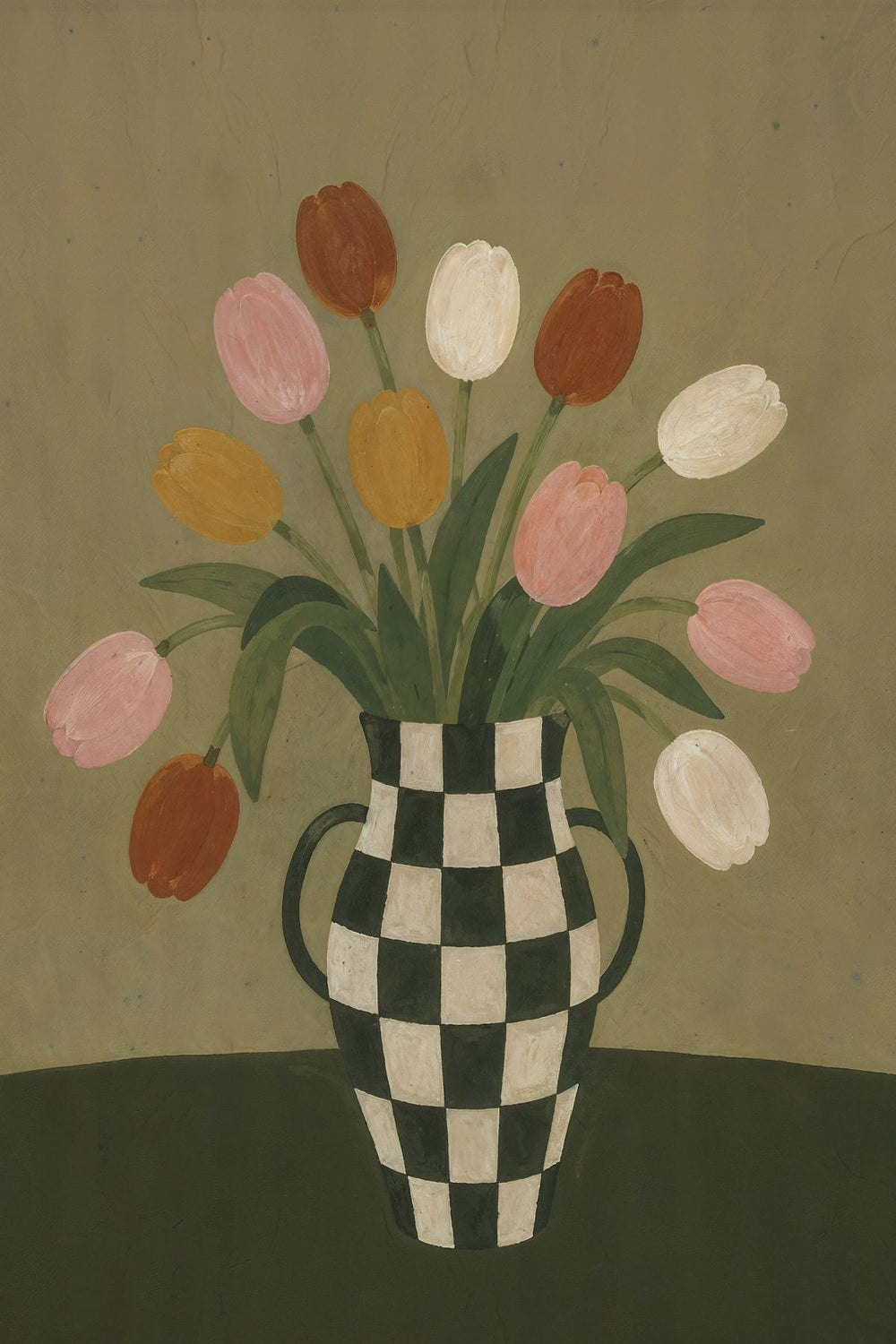 Tulips in Checkered Vase