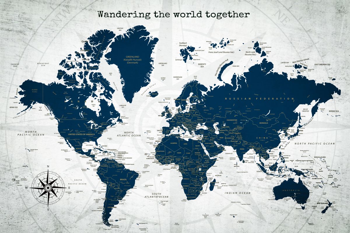 Wandering Together III Push Pin World Map