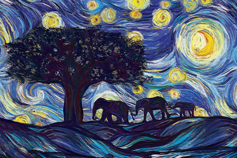 Elephant Family Starry Night