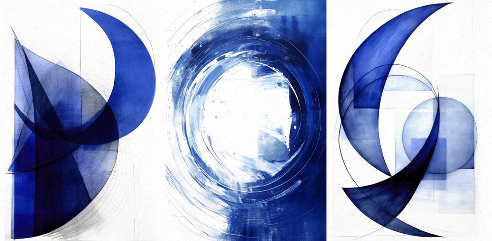 Dynamic Blue Circles Triptych