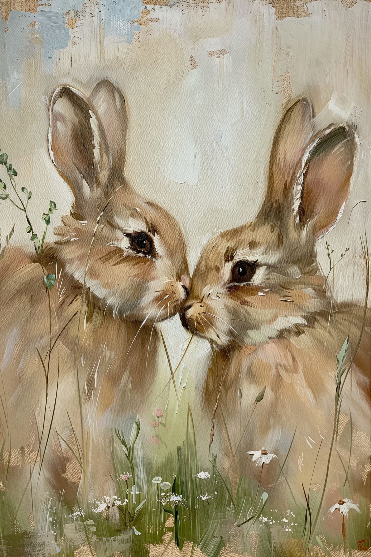 Two Rabbits Touching Noses