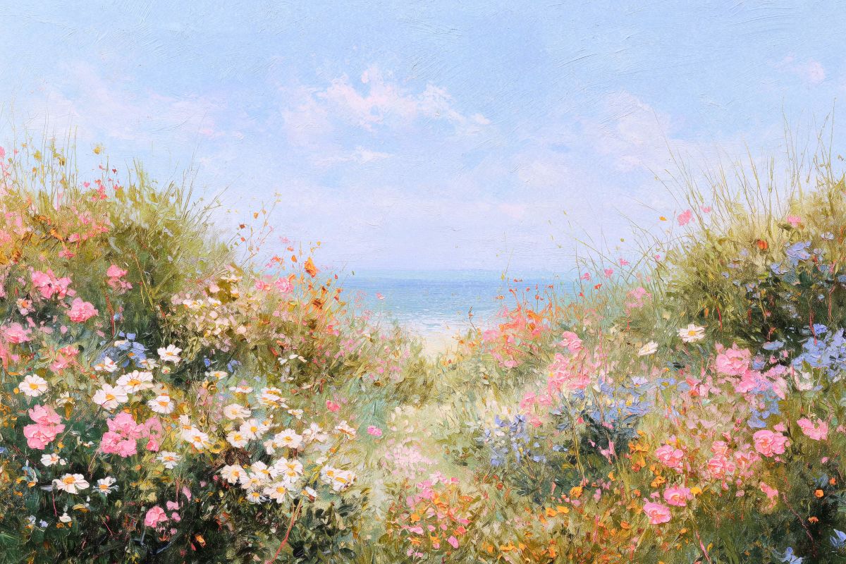 Spring Flowers on Coastal Dunes Painting