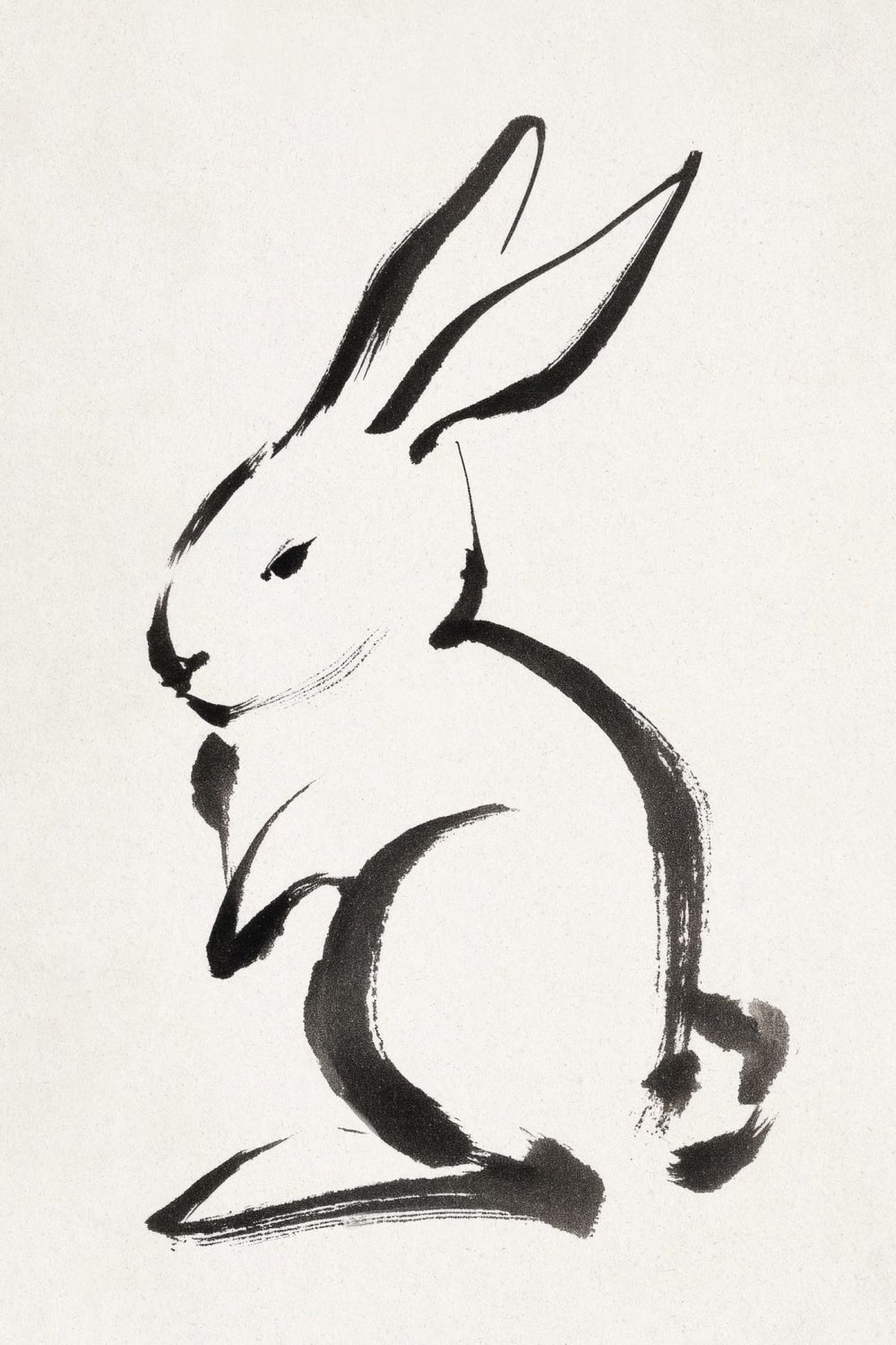 Minimalist Black Ink Brush Rabbit