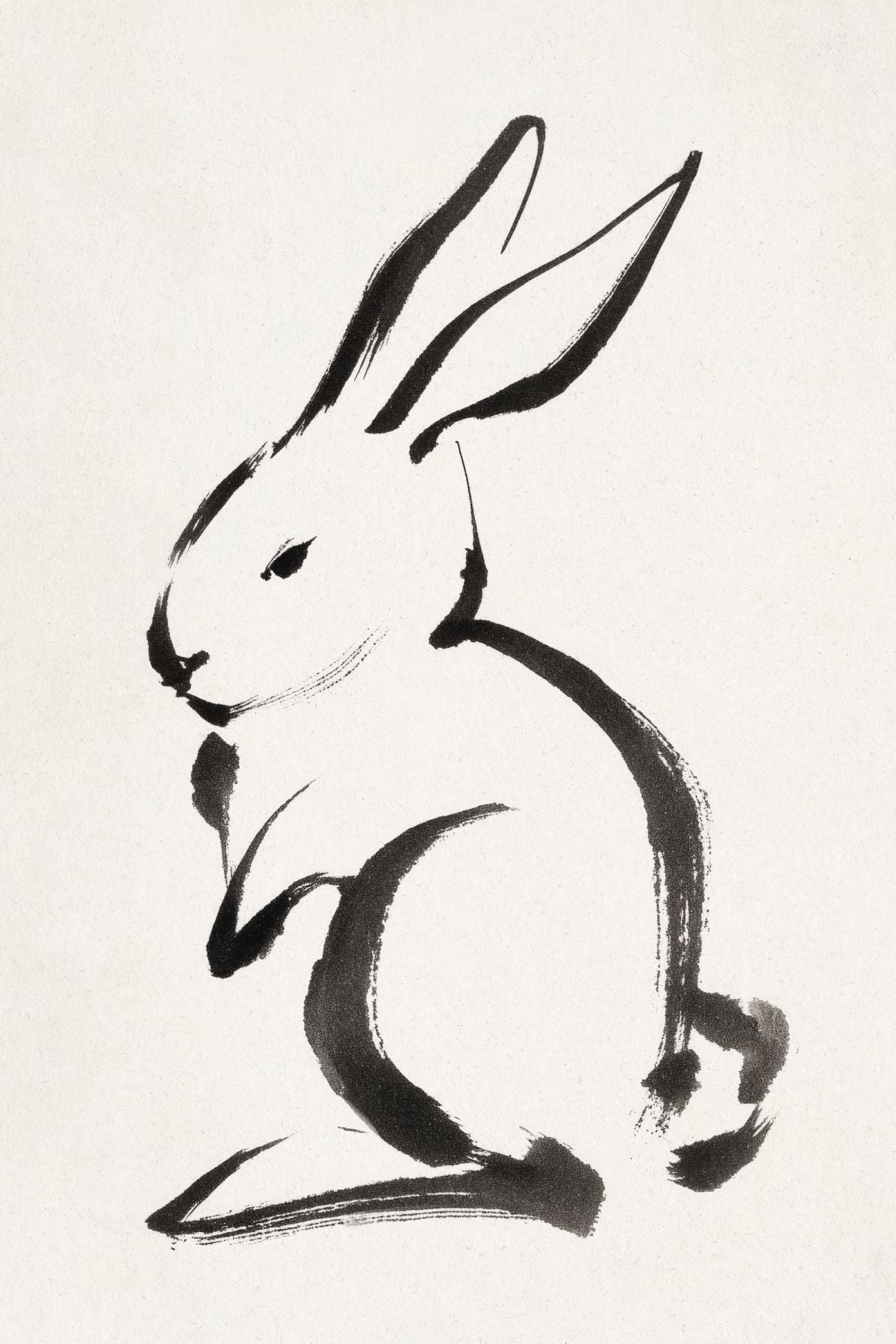 Minimalist Black Ink Brush Rabbit
