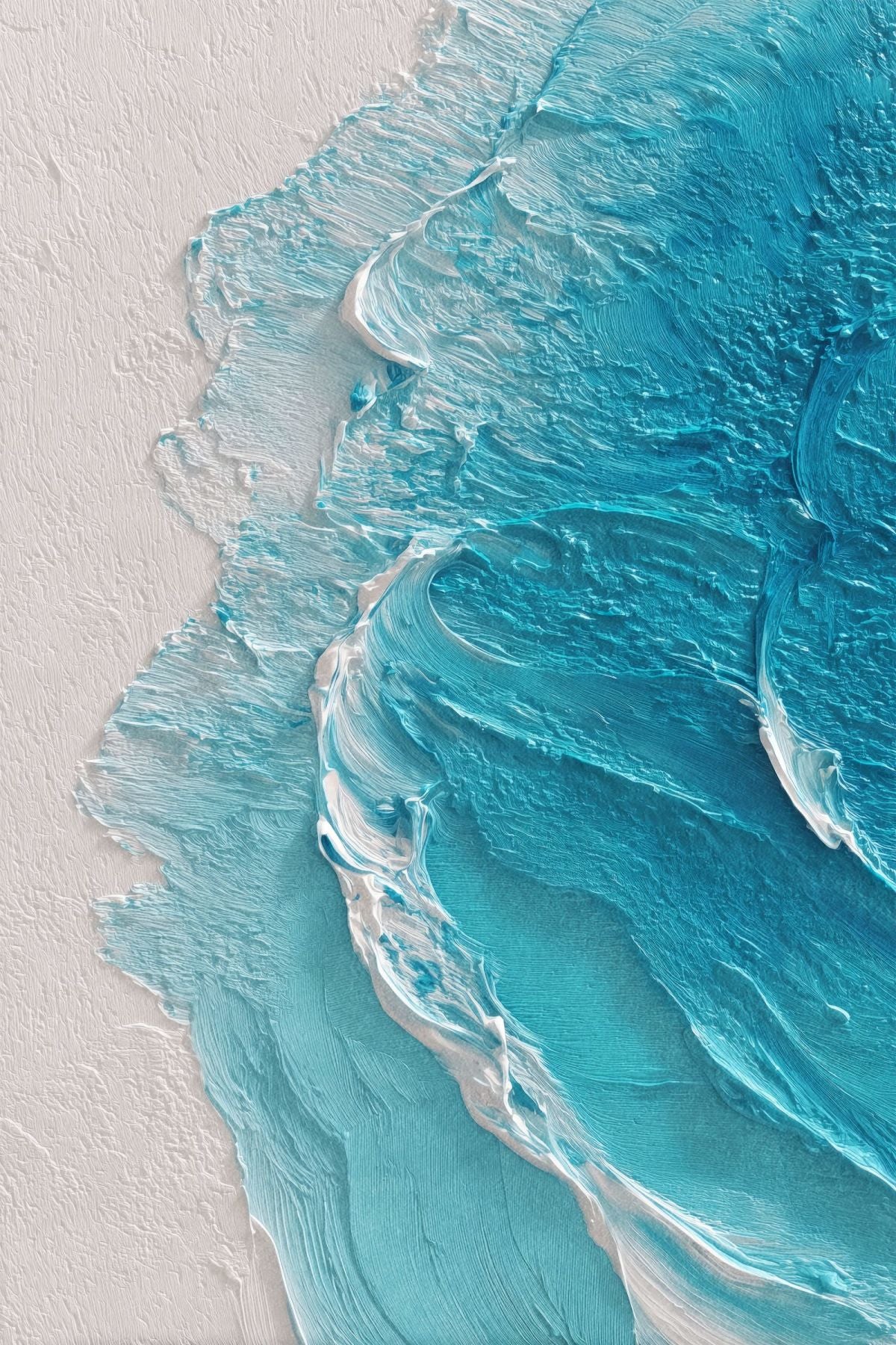 Vibrant Turquoise Wave Aerial View Textured Painting