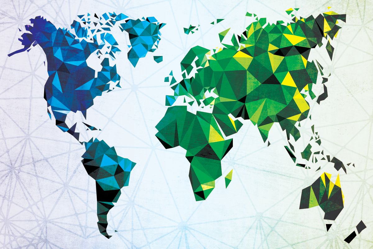 Geometric Blue Green World Map