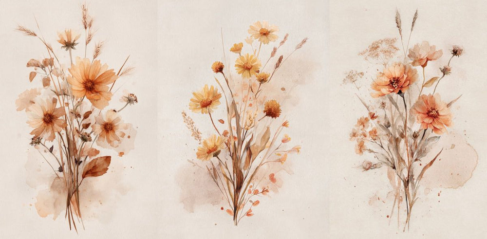Warm Wildflowers Bouquet Triptych