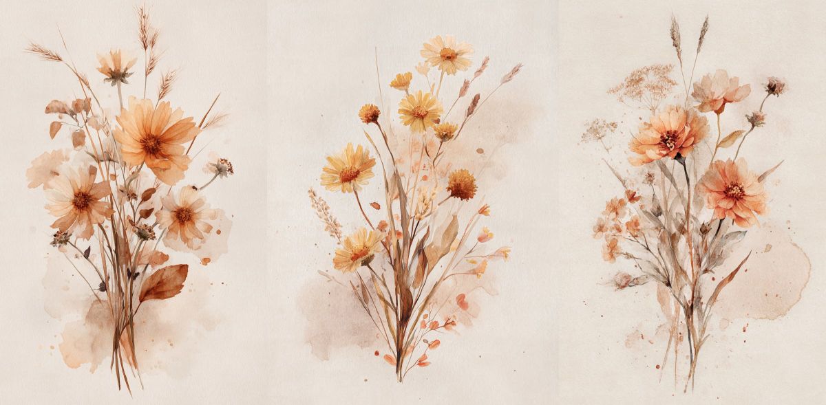 Warm Wildflowers Bouquet Triptych