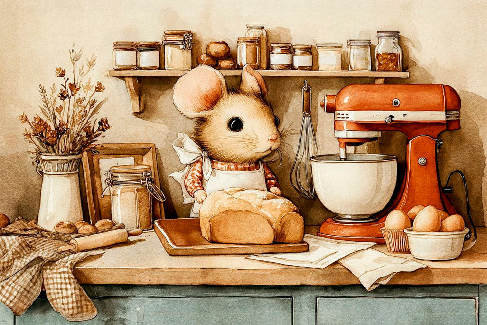 Little Mouse Baking in a Cozy Kitchen