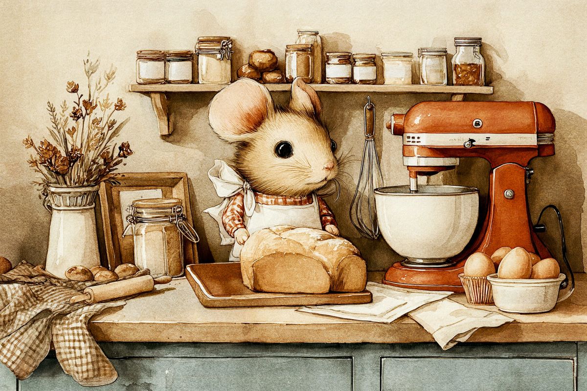 Little Mouse Baking in a Cozy Kitchen