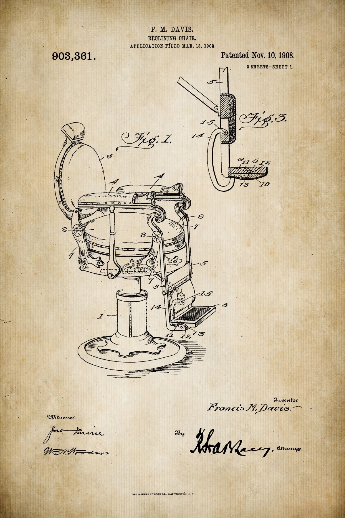 Barber's Reclining Chair Patent