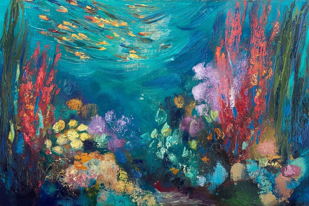 Vibrant Coral Reef and Tropical Fish Painting