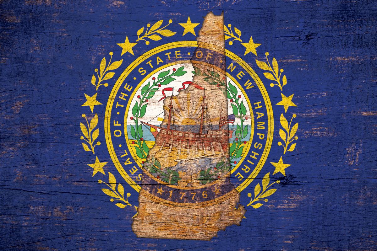 State Map Over New Hampshire Flag