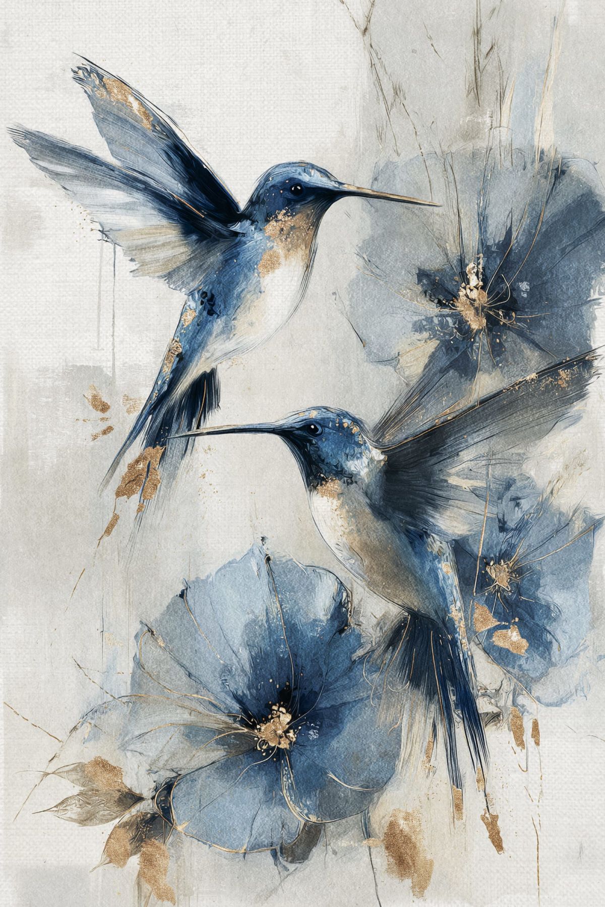 Blue Hummingbirds In The Garden