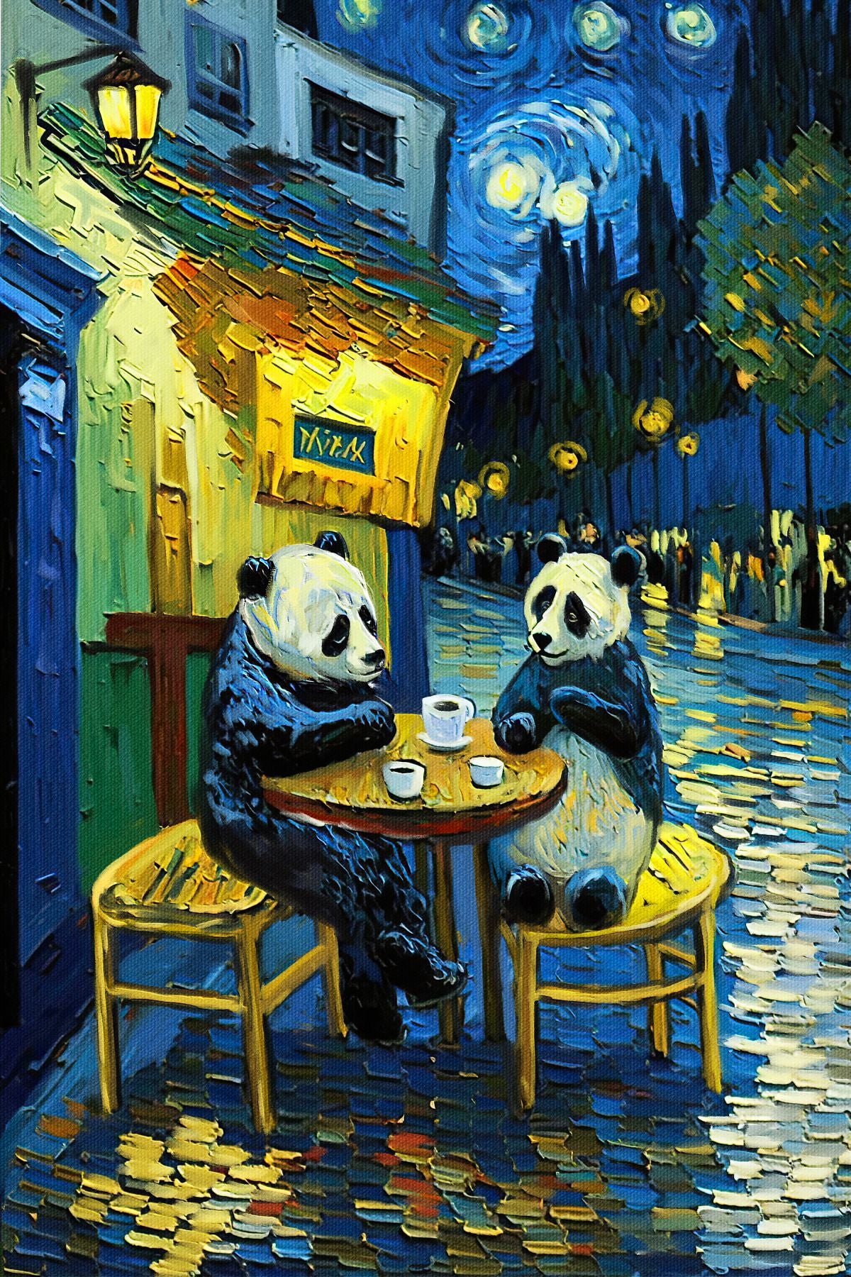 Cafe Terrace At Night With Pandas II