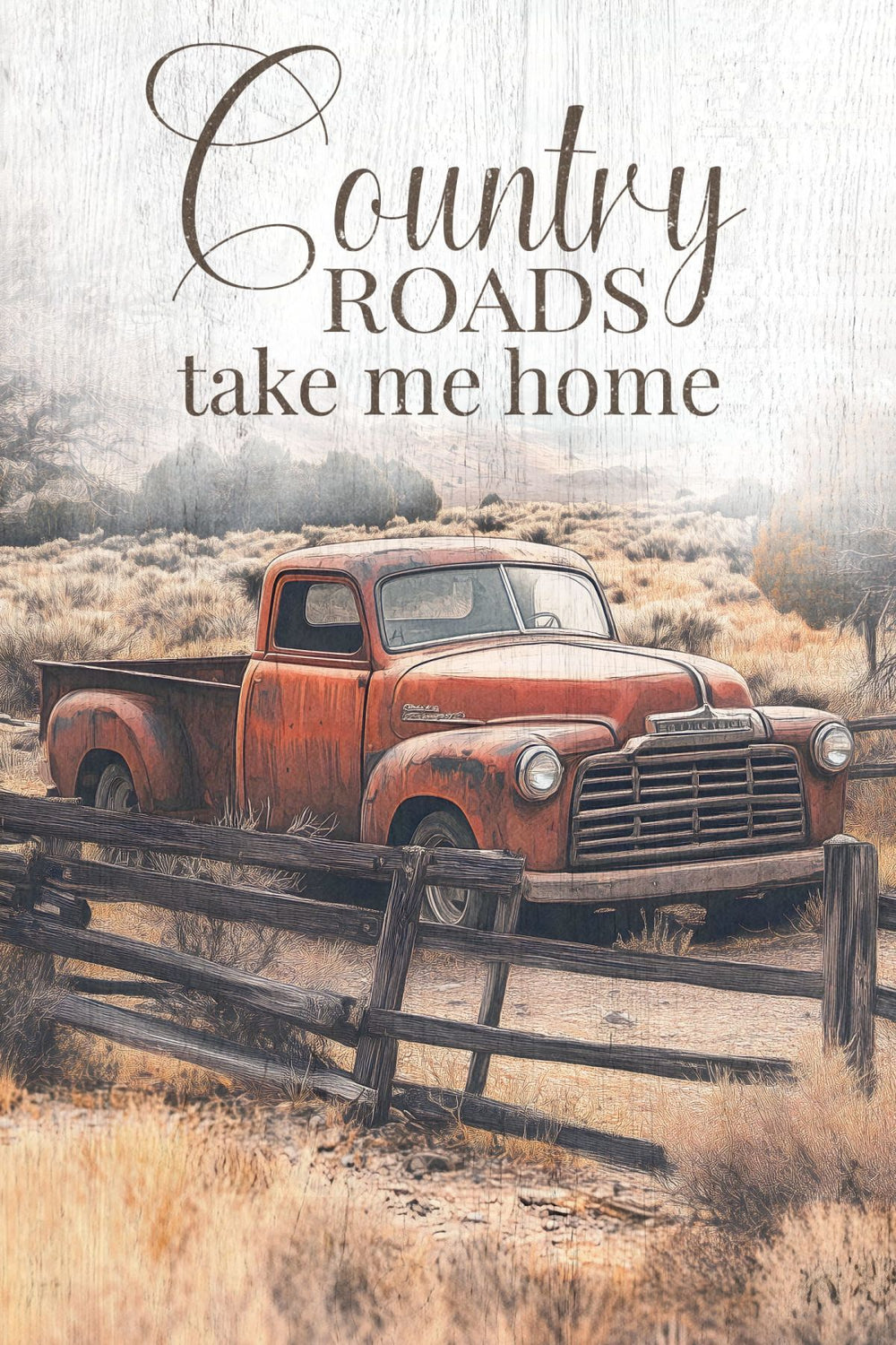 Country Roads Take Me Home With Red Truck