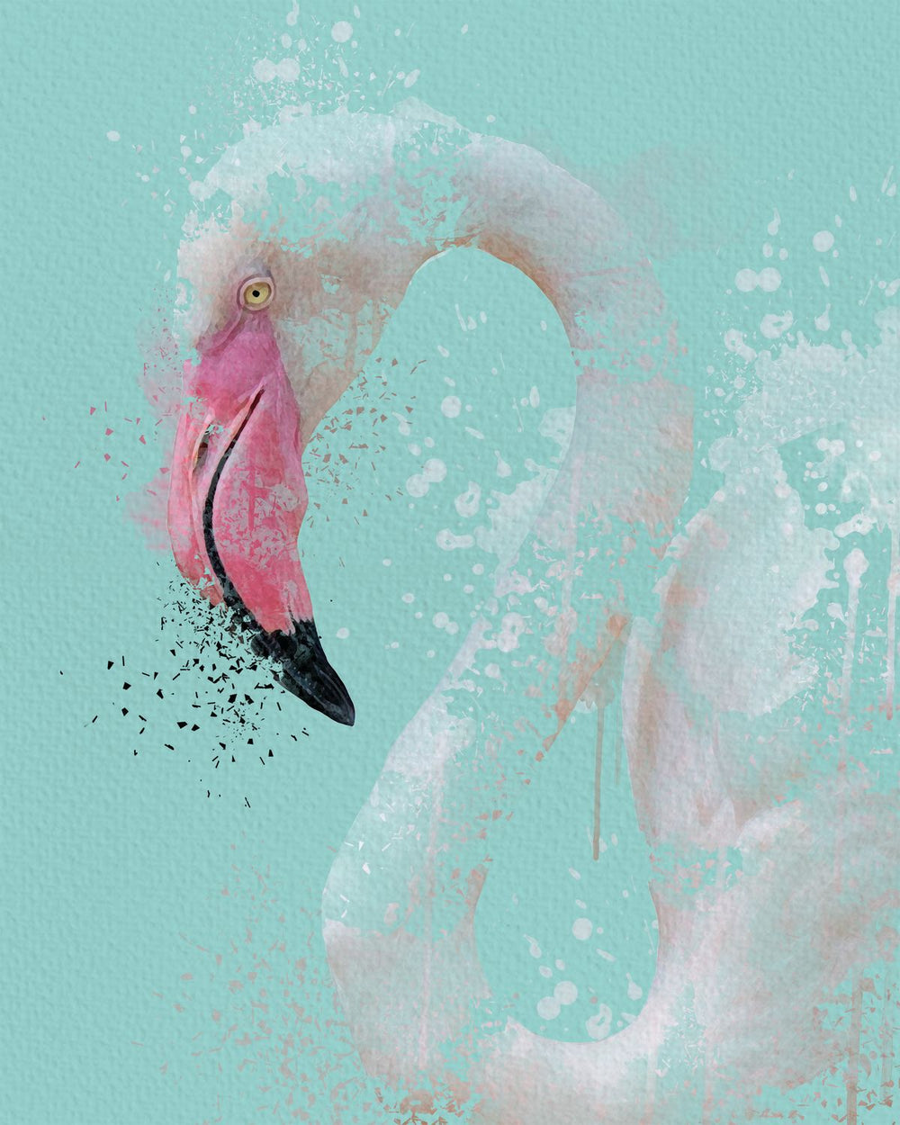 White Flamingo On Mint Watercolor Splash