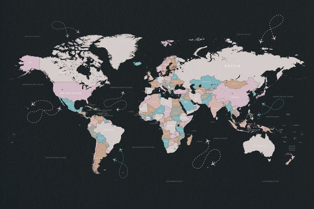 Pastel On Black World Map