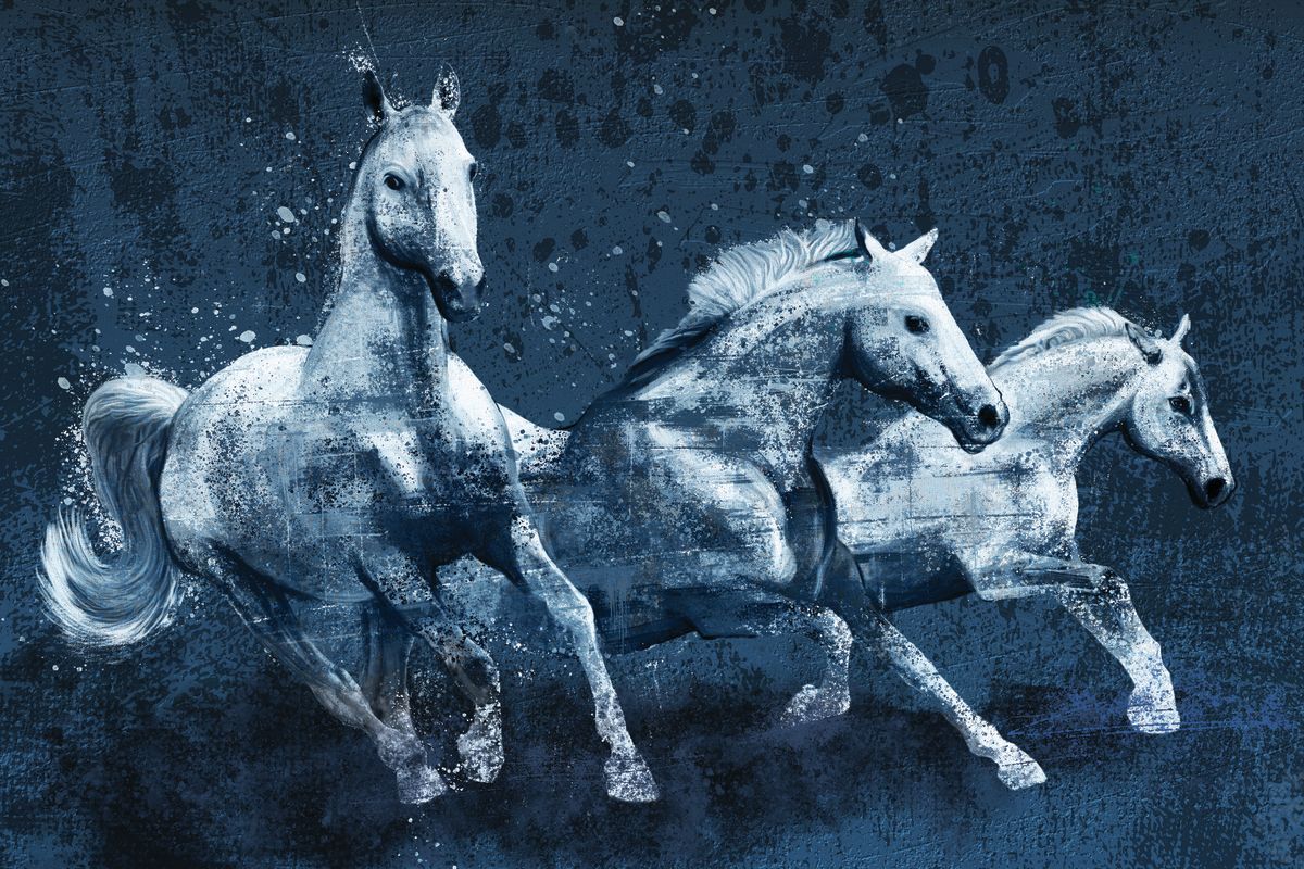 White Horses Color Splash Paint