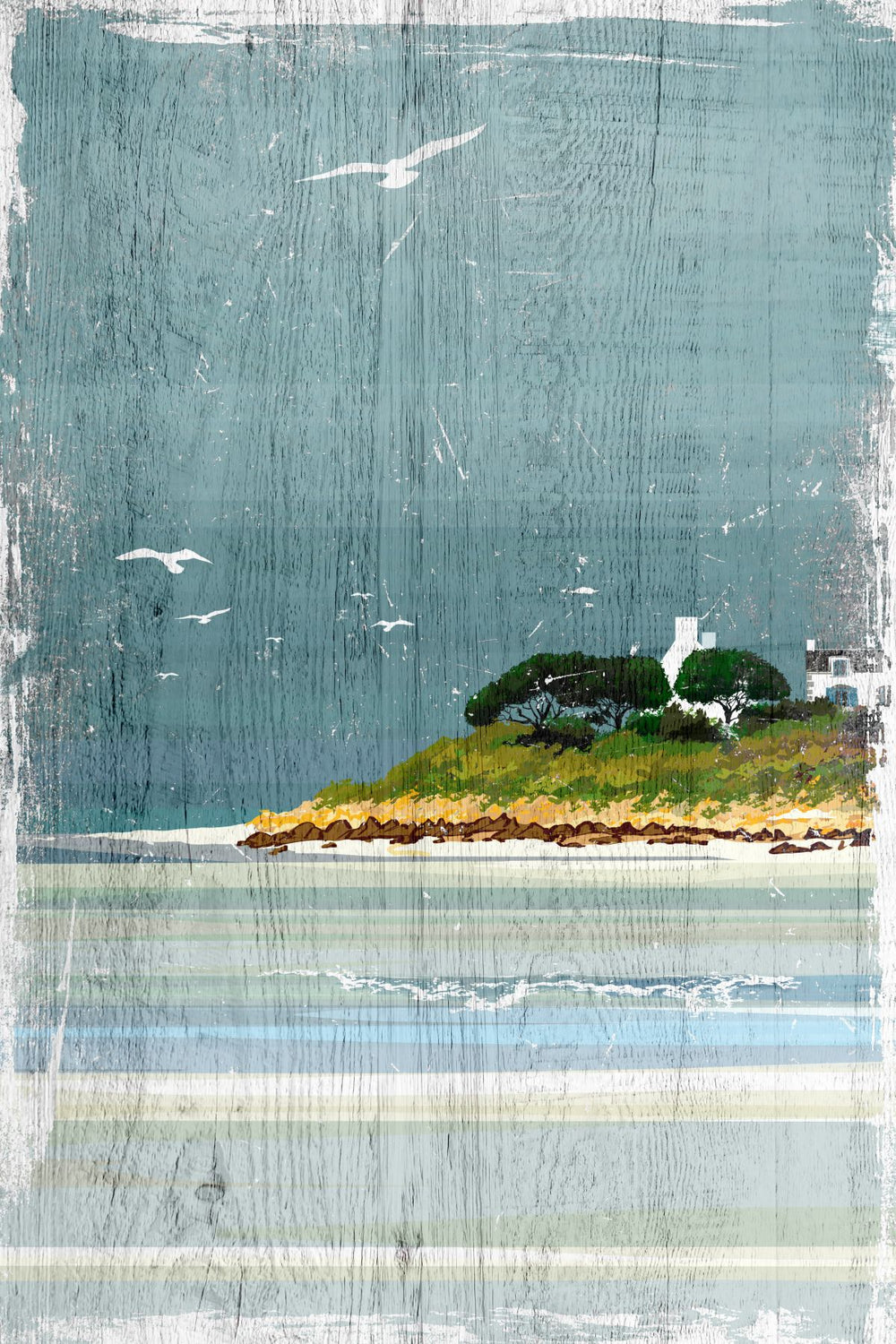 Coastal View On Wood