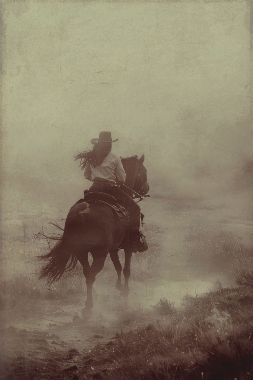 Lone Cowgirl On Horseback