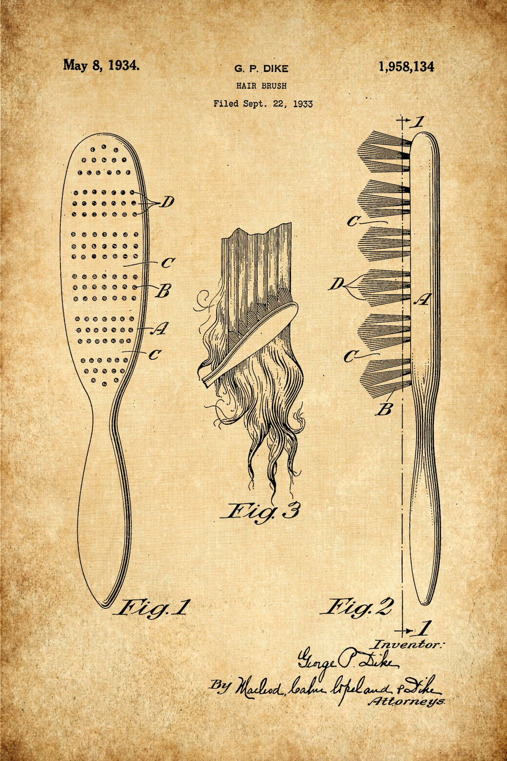 Hair Brush 1933 Patent