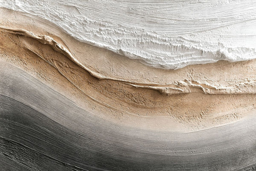 Neutral Sand and Silver Wave Textured Abstract Painting