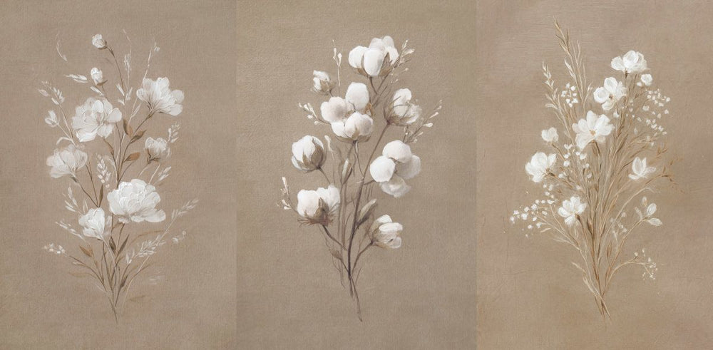 Fresh Blooms In White Triptych