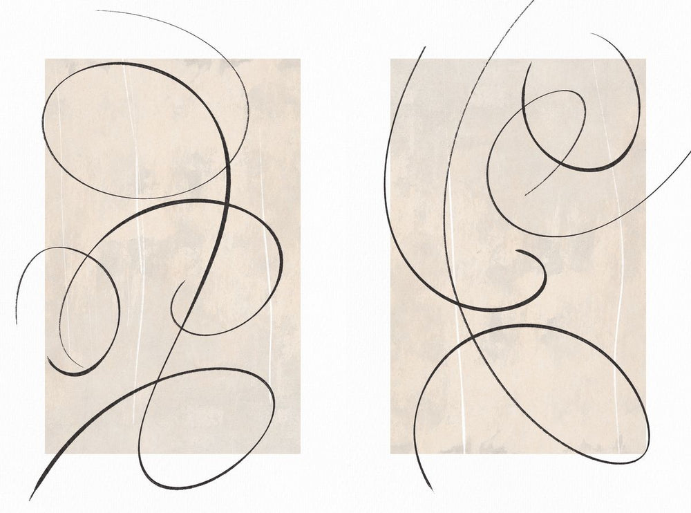 Neutral Curly Lines Diptych