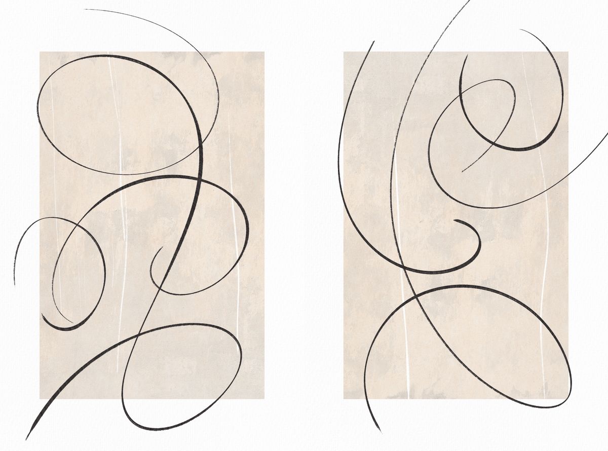 Neutral Curly Lines Diptych