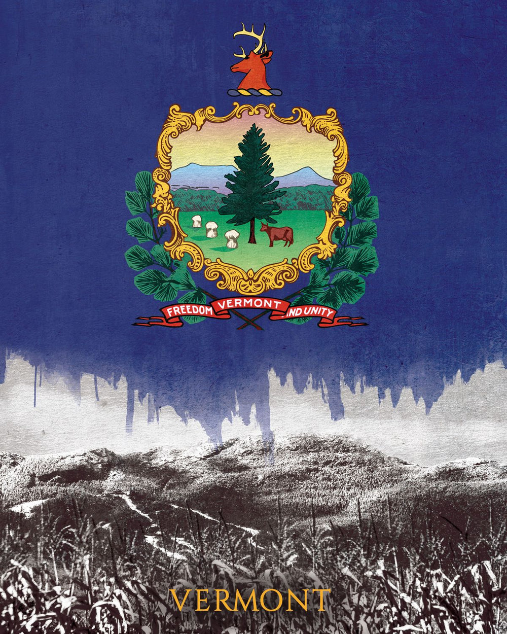 Vermont Flag Over Mount Mansfield Summit