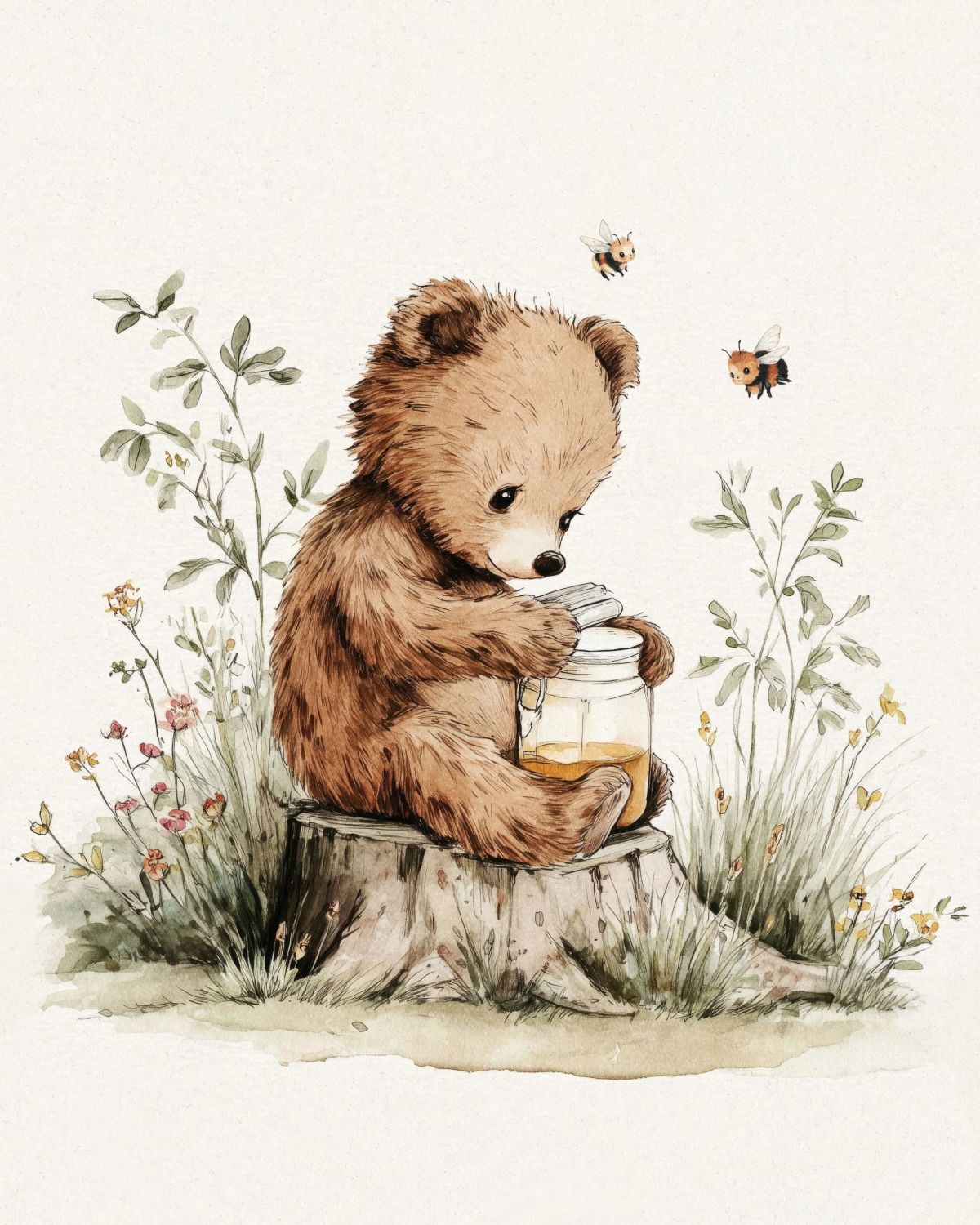 Sweet Bear Cub with Honey Jar