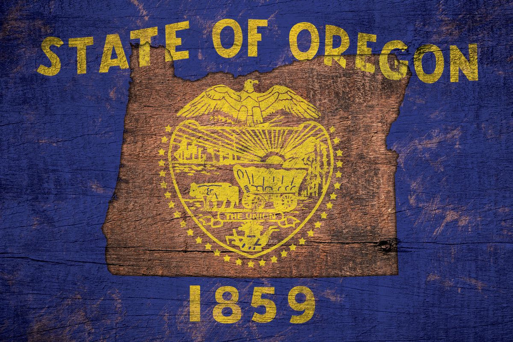 State Map Over Oregon Flag