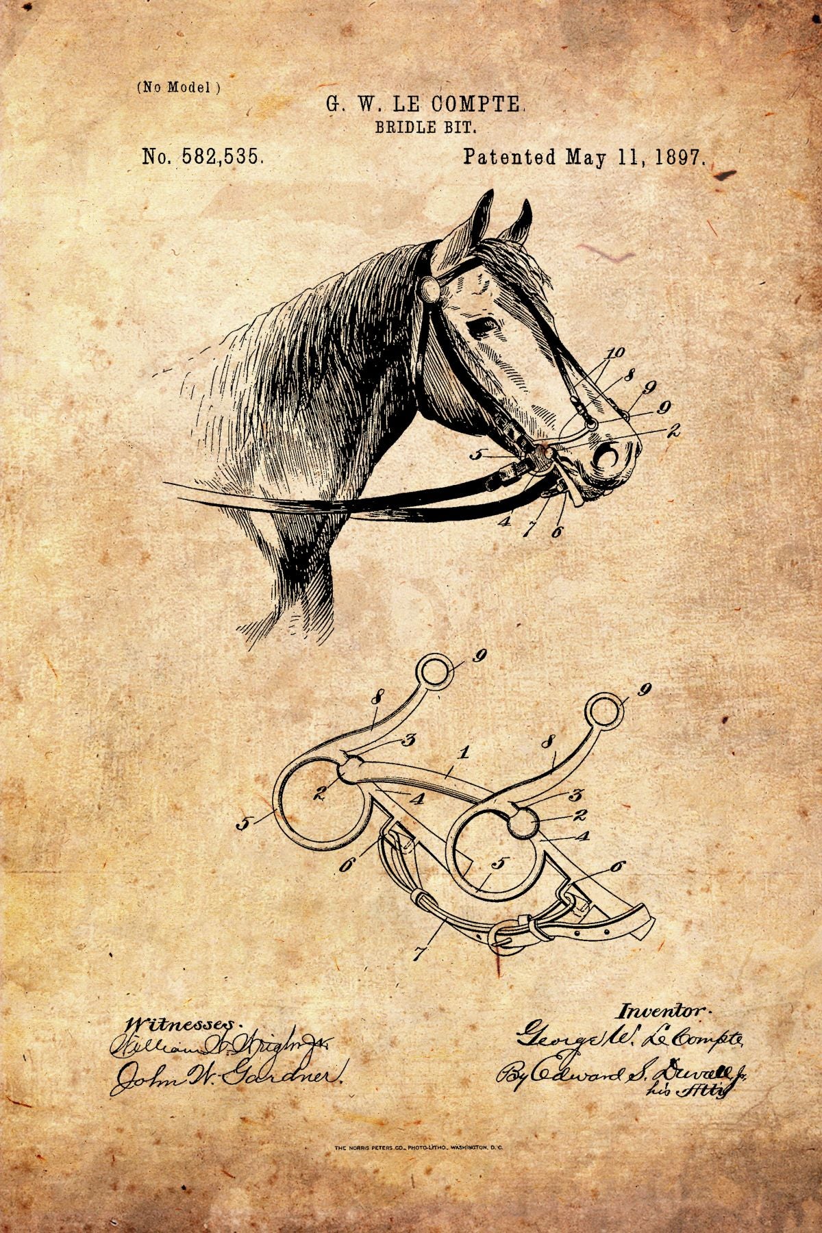 Horse Bridle Bit Vintage Patent