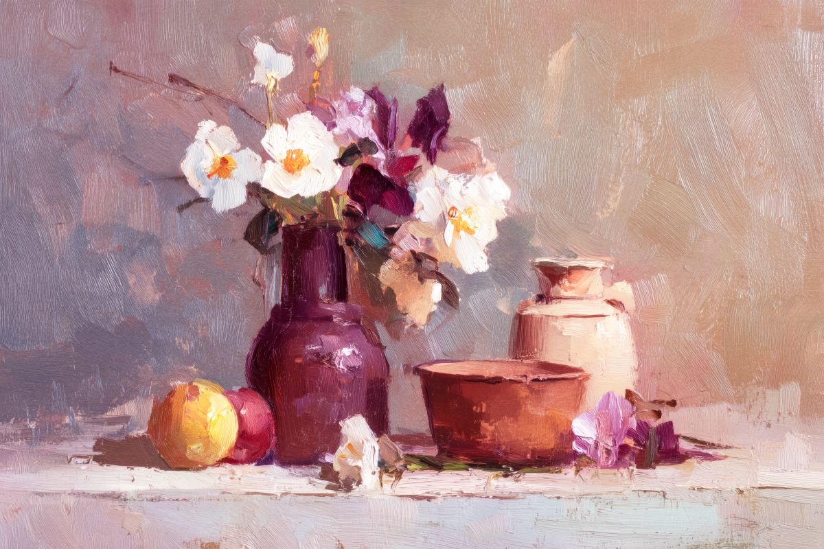 Warm Still Life with Flowers and Fruit