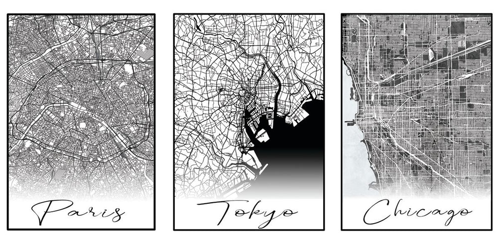Paris Tokyo Chicago City Maps