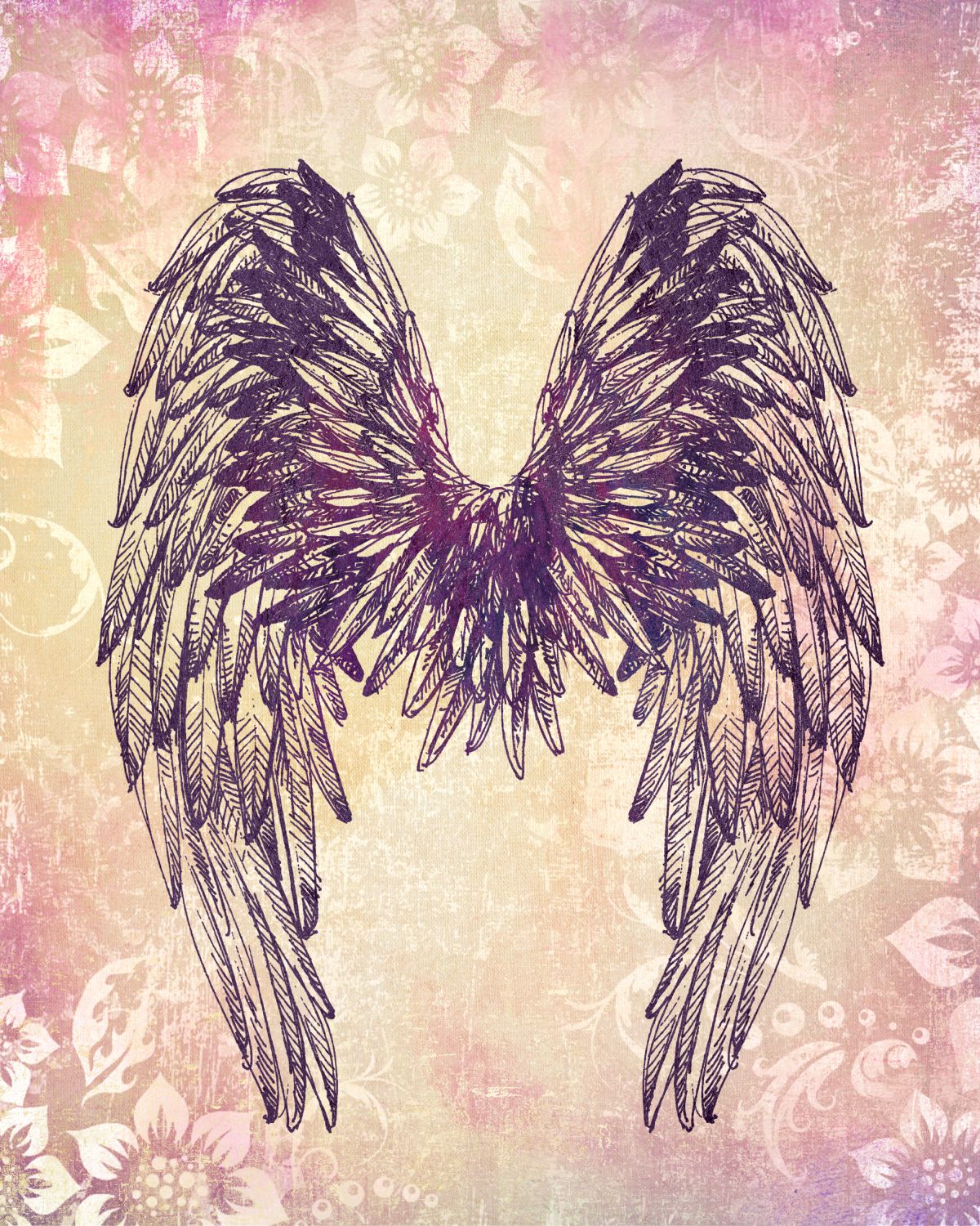 Floral Black Angel Wings