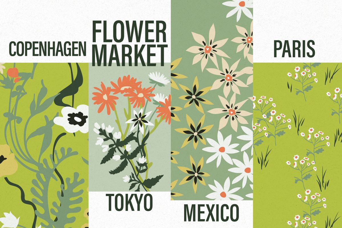 Copenhagen Tokyo Mexico Paris Flower Market Poster