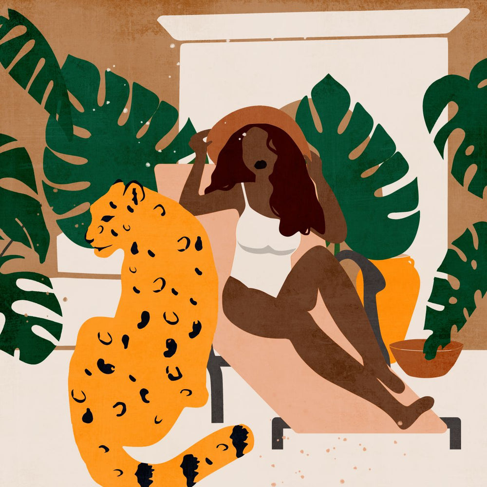 Leopard And Woman In Swimsuit