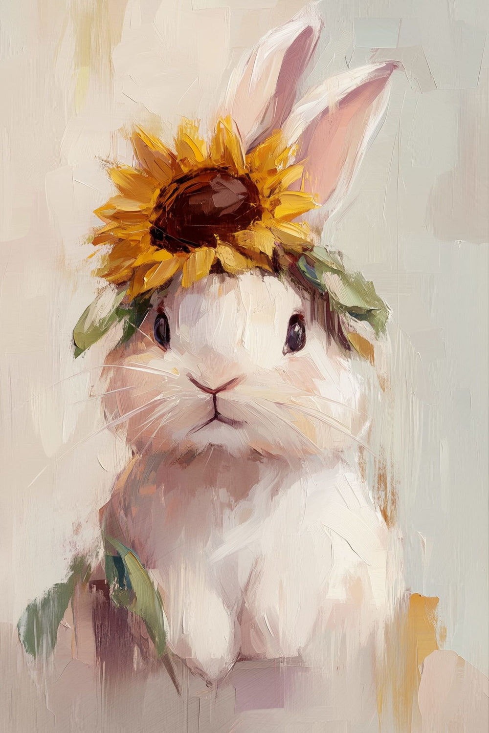 White Rabbit with Sunflower Crown