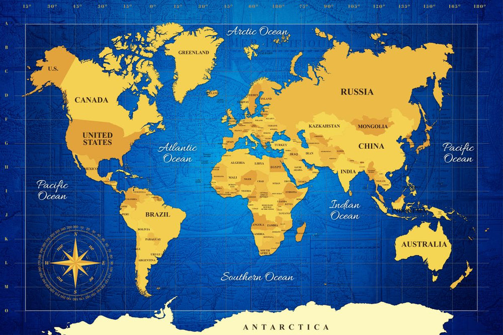 Yellow Longitude World Map